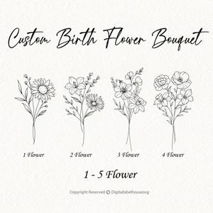 Custom Birth Flower Bouquet I Family Birth Month Tattoo Design I Flower Bouquet Print I Floral Tattoo Design I Line Art Tattoo I Rose svg