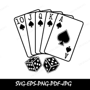 Pliki Royal Flush SVG | Plik Poker Cut | Karty do gry SVG | Clip Art kasyna | Pliki Ace of Spades Cut | Pliki wektorowe Aces