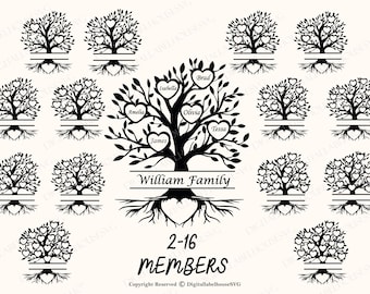 Family Tree Svg Bundle 2-16 Members, Tree Of Life Svg, Family Tree Branch, Cut Files For Cricut, Family Tree Clipart, Tree Of Life Svg