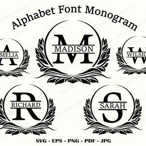 Schrift-Monogramm-Svg-Bundle, Split-Monogramm Buchstaben zwar, Familien-Monogramm SVG, Monogramm Schrift Alphabet, Monogramm-Svg-Dateien, Schnittdatei für Cricut