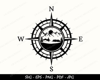 Kompassbergsscen SVG, vandringsclipart (digitala filer)