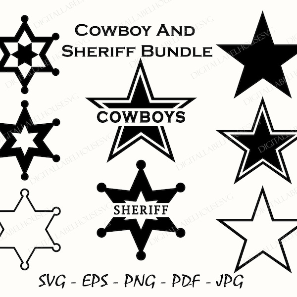 Cowboy Star, Sheriff Star Svg, Star Svg for Commercial Use, Cricut Cut File, Star Outline Design, Double Star Png, Basic Shape Svg, Eps, Dxf