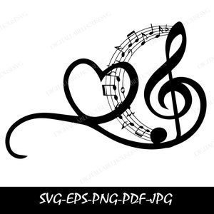 Musiknote Herz Sofortiger Download SVG, PNG, EPS, Pdf, Jpg digitaler Download, Violinschlüssel Liebe Herz SVG, Violinschlüssel svg, Bassschlüssel svg