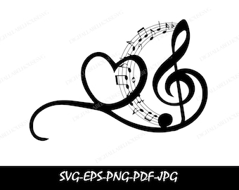 Nota musical de corazón (descarga instantánea en SVG, PNG, EPS, PDF y JPG)