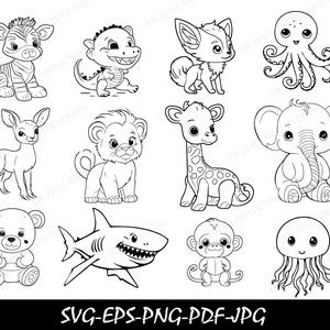 Bundle Svg animaux, Svg bébés animaux, Svg animaux de la jungle, Svg animaux mignons doux, Svg animaux du zoo, Svg bébés animaux, Fichiers pour Cricut, Contour