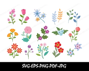 Blumen Clipart-Set, bunte Blumen, Sublimation, Blumen PNG, süße Blumen PNG, Partydekorationen, Blumenaufkleber, Sofortiger Download, SVG, Eps
