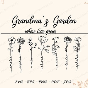 Mothers Day Gift Svg, Grandmas Garden Where Love Grows Svg Png Files, Flowers Svg, Personalized Gift For Grandmother Svg, Custom Name Svg image 1