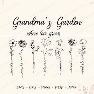 Mothers Day Gift Svg, Grandmas Garden Where Love Grows Svg Png Files, Flowers Svg, Personalized Gift For Grandmother Svg, Custom Name Svg