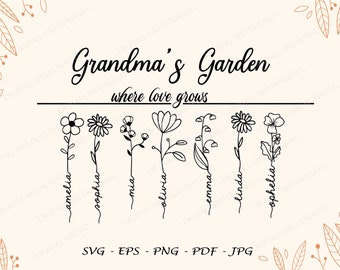 Muttertagsgeschenk SVG, Omas Garten, wo die Liebe wächst, SVG, PNG-Dateien, Blumen SVG, personalisiertes Geschenk für Großmutter SVG, personalisiertes Namenssvg