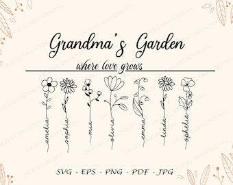 Mothers Day Gift Svg, Grandmas Garden Where Love Grows Svg Png Files, Flowers Svg, Personalized Gift For Grandmother Svg, Custom Name Svg