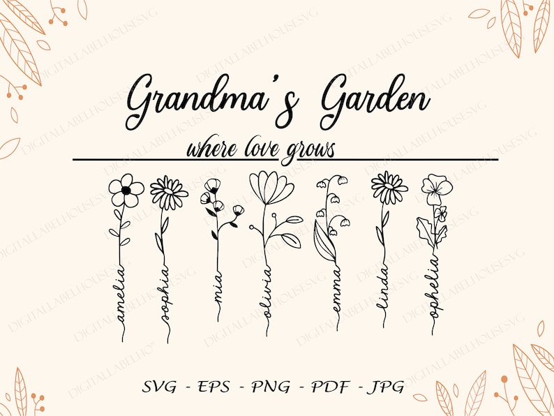 Mothers Day Gift Svg, Grandmas Garden Where Love Grows Svg Png Files, Flowers Svg, Personalized Gift For Grandmother Svg, Custom Name Svg image 1