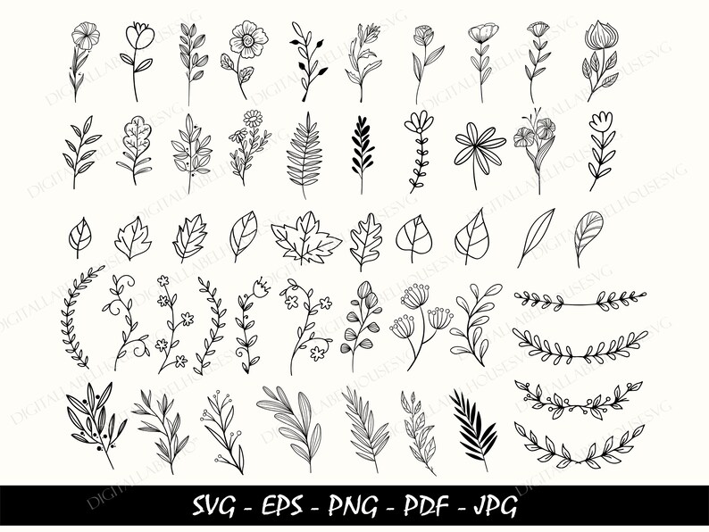 Botanical SVG, SVG Files, Flower Svg Bundle, Floral Svg, Leaves Svg ...