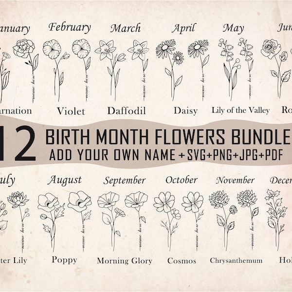 BirthMonth Svg Bundle, Flower Svg, Birth Flower Svg, Floral Svg, Botanical Svg,Rose Svg,Daisy Svg,Poppy Svg, Wildflower svg,Wedding Birthday