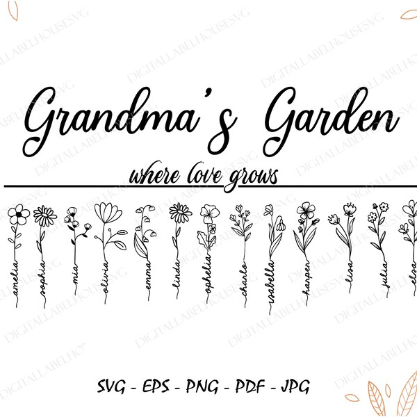 Mothers Day Gift Svg, Grandmas Garden Where Love Grows Svg Png Files, Flowers Svg, Personalized Gift For Grandmother Svg, Custom Name Svg