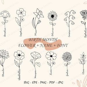 Flor del mes de nacimiento SVG / Flor de cumpleaños SVG / Paquete de flores de nacimiento SVG / Monograma de flor de nacimiento SVG / Flor del mes de nacimiento DIY SVG / Tatuaje