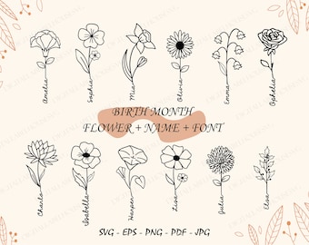Birth month flower svg | Birthday Flower SVG | Birth Flower SVG Bundle | Birth Flower Monogram svg | DIY Birth Month Flower svg | Diy gift