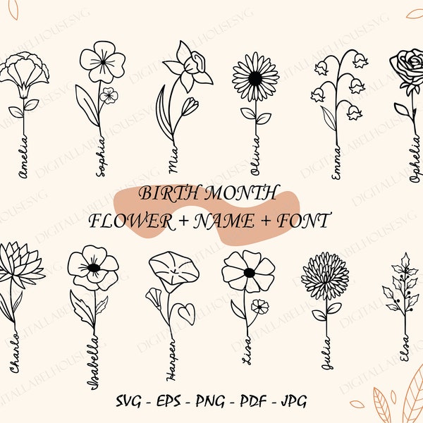 Geboortemaand bloem SVG | Verjaardag bloem SVG | Geboorte bloem SVG bundel | Geboorte bloem monogram SVG | DIY geboortemaand bloem SVG | Doe-het-zelf cadeau