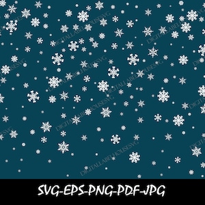 May include: A teal background with a pattern of white snowflakes of varying sizes. The snowflakes are scattered across the image, creating a wintery or holiday theme. The text "SVG-EPS-PNG-PDF-JPG" is at the bottom.