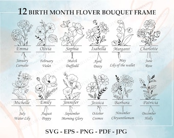 Birth Month Flower Bouquet Frame Svg Bundle, Birth Month Flower, Flower Svg, Birth flower,Flower Bouquet,,Custom Birth Month Bouquet,Flowers