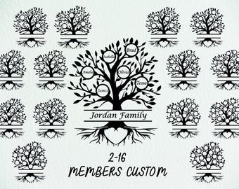 Family Tree SVG Bundle, 2-16 Members, Cut Files (Digital Download)
