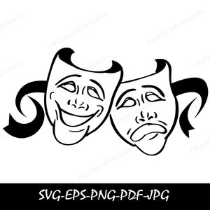 Drama Tragedy Comedy Masks Theater Clipart Instant Digital Download SVG EPS PNG pdf ai dxf jpg Cut Files Commercial Use