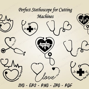 Stéthoscope fractionné monogramme SVG Bundle dessiné à la main infirmière SVG stéthoscope coeur Floral SVG docteur Svg couper fichier stéthoscope Svg avec nom