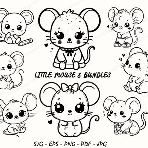 Bundle Svg petite souris - animaux, fichier de coupe mignon, souris lunatique Cricut, cliparts mug jolis coeurs, T-shirt coeur souris Svg