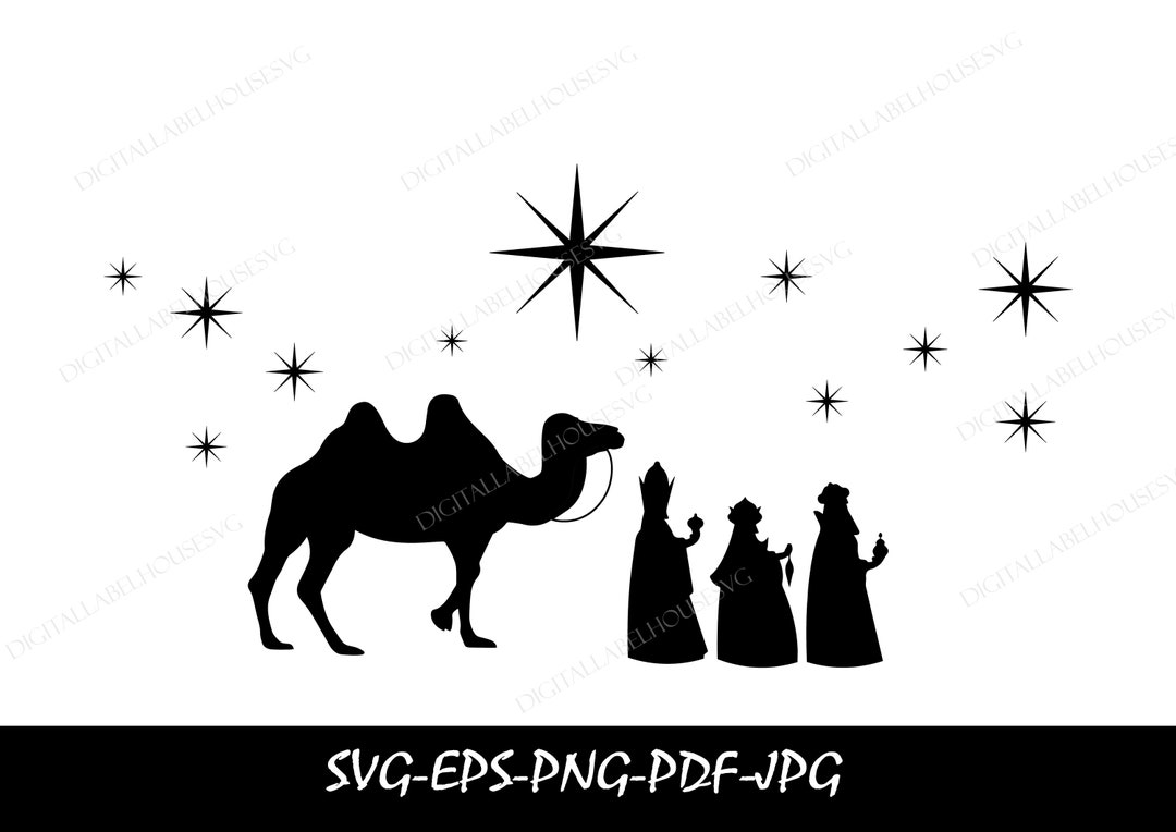 Christmas Nativity SVG Silhouette, Three 3 Wise Men Vector Svg Clipart ...