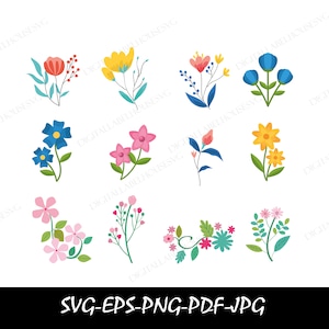 Ładny Kwiat SVG Pakiet, Ogrodnictwo Kwiat Ikona SVG, Płaskie kwiaty, clipart wektor, SVG, PNG, PDF, Szablon, Plik do cięcia, Sylwetka, Cricut Vinyl