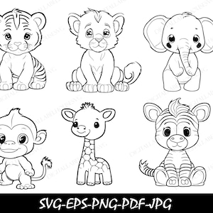 Tiere SVG-Bundle, Baby-Tiere-Svg, Dschungel-Tiere-Svg, süße süße Tiere-Svg, Zoo-Tiere-Svg, Baby-Tiere-Svg, Dateien für Cricut, Outline