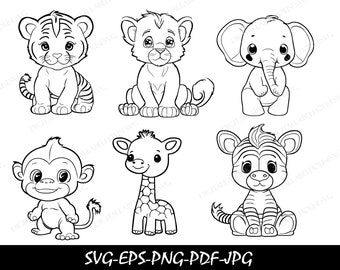 Animals Svg Bundle, Baby Animals Svg,Jungle Animals Svg, Cute Sweet Animals Svg,Zoo Animals Svg, Baby Animals Svg, Files for Cricut, Outline