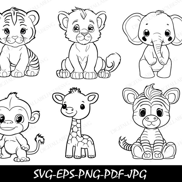 Animals Svg Bundle, Baby Animals Svg,Jungle Animals Svg, Cute Sweet Animals Svg,Zoo Animals Svg, Baby Animals Svg, Files for Cricut, Outline