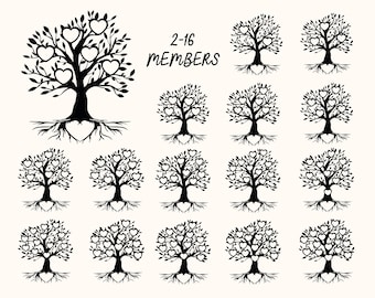 Family Tree SVG, 2-16 Members, Monogram Cut File (Digital Download)