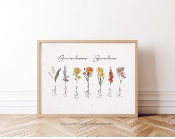 Grandma's Garden Birth Flower Print, Personalized Mother's Day Gift (Digital)