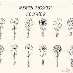 Svg mois naissance, Svg fleur, Svg fleur de naissance, Svg floral, Svg botanique, Rose Svg, Marguerite, Svg coquelicot, Svg anniversaire, Svg, Eps, Png
