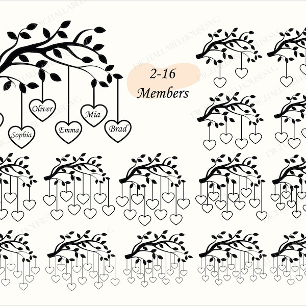 Family Tree Svg Bundle, 2-16 Members Family Svg, Tree Of Life Svg, Family Tree Branch Svg, Family Heart Tree Svg, Digital Download