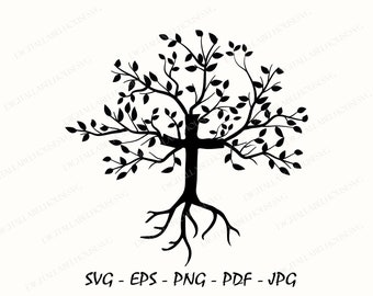 Baum Kreuz SVG Schnittdatei, Christliches Kreuz, Kreuz Clipart, Kreuz PNG, Künstlerisches Kreuz, Gemaltes Kreuz, Artsy Kreuz, Pinsel svg