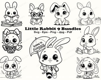 Cute Rabbit Cartoon, Rabbit Bundles, Cute Bunnie, Cute Bunny Svg, heart,flower svg, Hand Drawn Style, Bunny Shape Svg, Easter Bunny Svg