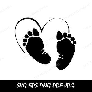 Baby Hearts Footprints SVG Cut File Baby Feet SVG Files Digital Download for Cricut and Silhouette includes svg, eps, pdf, png file formats
