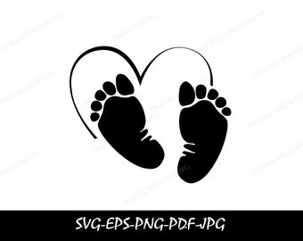 Baby Hearts Footprints SVG Cut File Baby Feet SVG Files Digital Download for Cricut and Silhouette includes svg, eps, pdf, png file formats