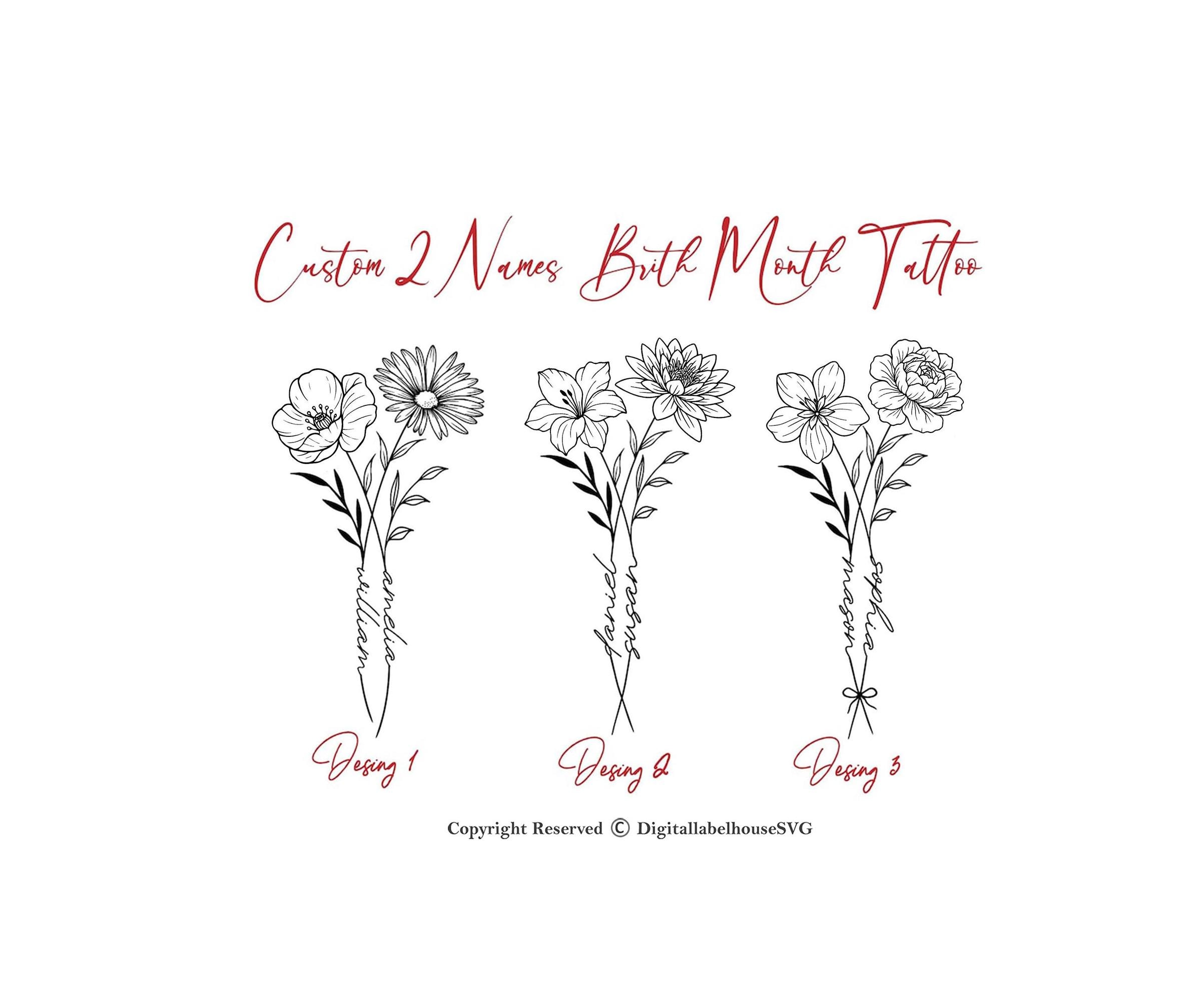 April Birth Flower Tattoo with Name Idea