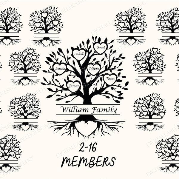 Family Tree Svg Bundle 2-16 Members, Tree Of Life Svg, Family Tree Branch, Cut Files For Cricut, Family Tree Clipart, Tree Of Life Svg