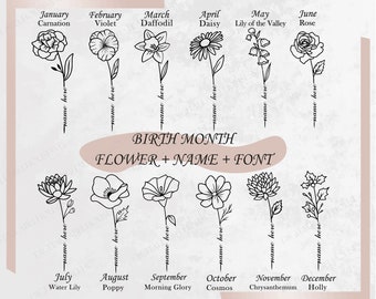 Pacote de SVGs para Aniversário, SVG de Flores, SVG de Flor de Nascimento, SVG Floral, SVG de Rosa, SVG de Margarida, SVG de Papoula, Desenhos Florais Botânicos (Download Digital)