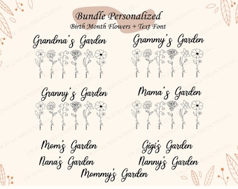 Bundle Personalized Grandma's Garden Svg, Birth Month Flowers Clipart, Diy Birth Month Flower svg, Watercolor Floral svg, Mother's Day svg