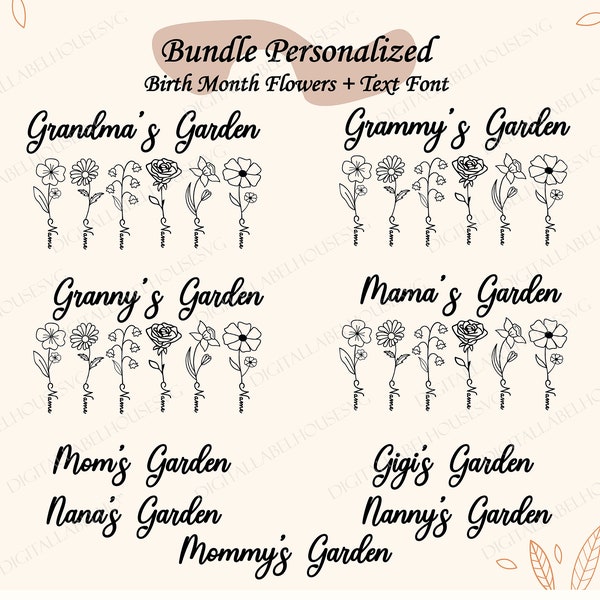 Bundle Personalized Grandma's Garden Svg, Birth Month Flowers Clipart, Diy Birth Month Flower svg, Watercolor Floral svg, Mother's Day svg