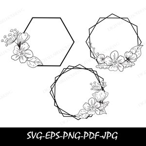 BLUMENRAHMEN SVG, Sechseck-Rahmen svg, Blumensechskantrahmen, Blumenmonogrammrahmen, Blumenrahmen-Schnittdatei, Blumenrahmen, Hochzeitsrahmen svg