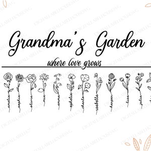 Presente para o Dia das Mães em SVG, Arquivos PNG de Jardim da Avó Onde o Amor Cresce, Flores em SVG, Presente Personalizado para Avó em SVG, Nome Personalizado em SVG