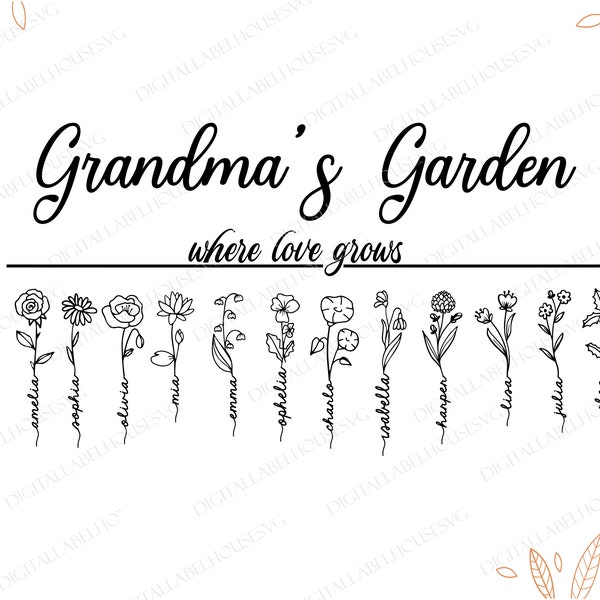 Regalo del Día de las Madres Svg, Jardín de las abuelas donde el amor crece Archivos Png Png, Flores Svg, Regalo personalizado para la abuela Svg, Nombre personalizado Svg