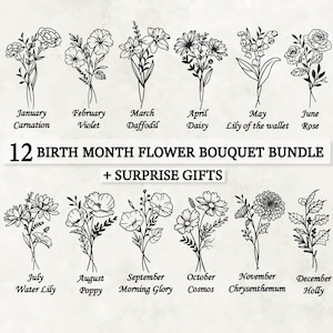 Ensemble SVG Naissance | Svg fleur | Svg fleur de naissance | Svg floral | Svg botanique | Rose Svg | Daisy Svg Coquelicot Svg | Svg fleurs sauvages | Cosmos
