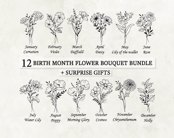Birth Month Flower SVG Bundle, Wildflower Clipart (Digital Download)